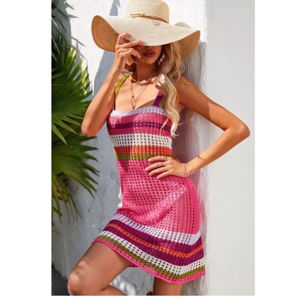 NWOT Colorful Striped Crochet Dress